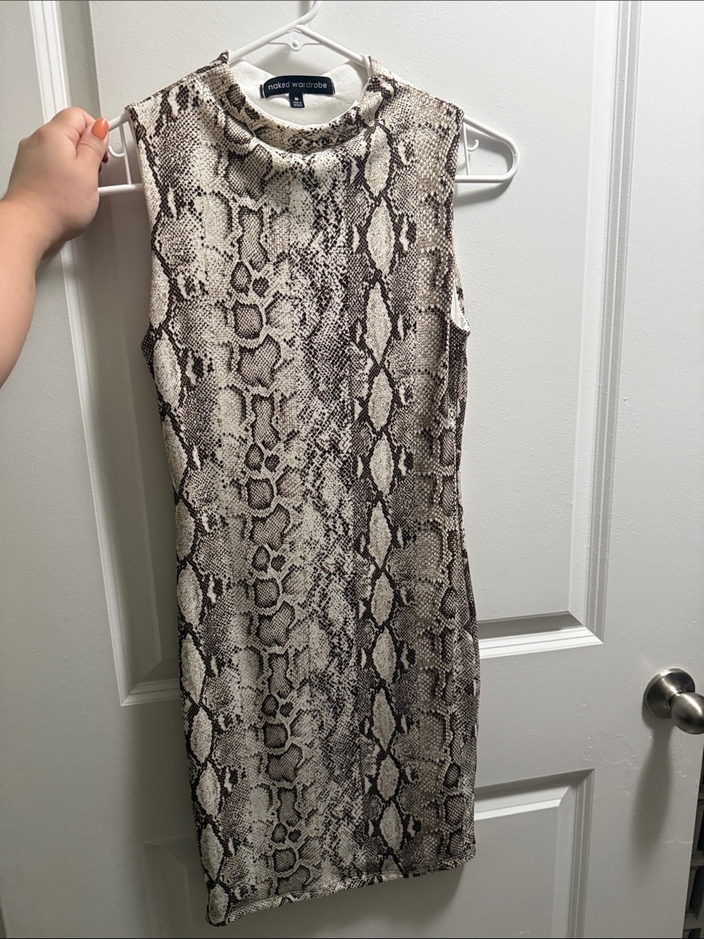 naked wardrobe Sleeveless Snake-Print Dress in Neutral Brown and Cream